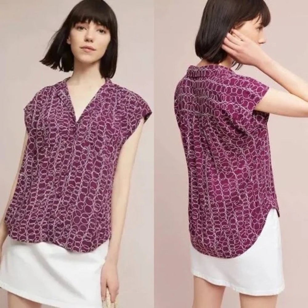 Maeve Anthropologie Burgundy Abstract Print Sleeveless Blouse Small